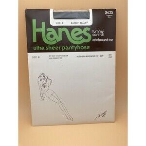 Vintage 80s Hanes Ultra Sheer Pantyhose Barely Black Size B Tummy Control 709